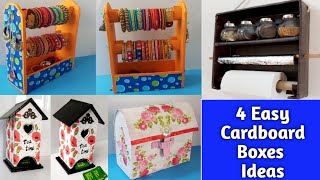4 Amazing  DIY'S you can make with waste Cardboard boxes/4 easy Cardboard organizer ideas/ crafts