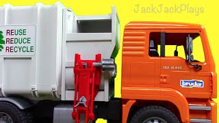 Garbage Truck Videos for Children: Tonka Bruder garbage trucks + Bruder cement mixer play