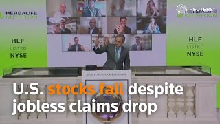 U.S. stocks fall despite jobless claims drop