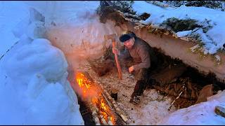 How to Save Yourself From the Cold in the Snowdrifts of the Wild Forest. Survival with One Axe.