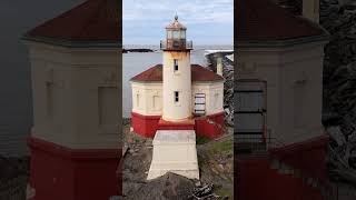 Aerial Orbit of Coquille Lighthouse in Bandon Oregon