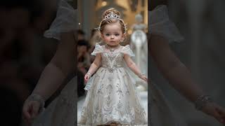 Baby Fashion show |✨ Tiny Princess: Baby Takes First Steps in a Dreamy White Ball Gown! ✨