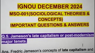 IGNOU DECEMBER 2024🎊🤩MSO-001💯✅Jameson’s late capitalism or post-modernism major tenets🥳 #sociology