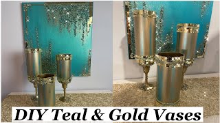 DIY Teal \u0026 Gold Vases