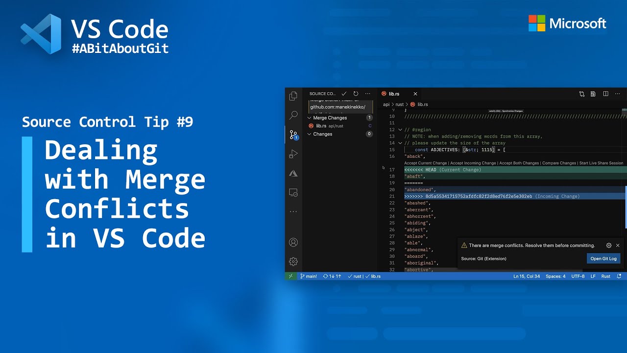 Source Control Tip 9 Dealing With Merge Conflicts In Vs Code Youtube