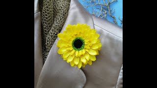 Желтая гербера брошь цветок. Large Yellow gerbera flower Brooch Pin