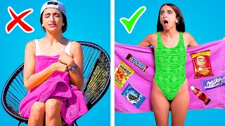 FUNNY WAYS TO SNEAK FOOD INTO THE POOL || Smart Food Sneaking Ideas & Snack Situations by Kaboom!