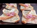 2 ingredient appetizer recipe 1 piece of bread 3 minutes quick and delicious. simple breakfast