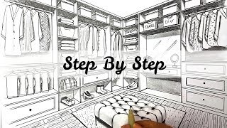 How to Draw a Closet in Two Point Perspective | Step By Step