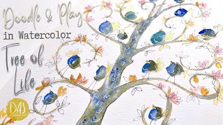 Whimsical Watercolor Tree of Life & Cute Birds for Beginners | Easy Step by Step Realtime Tutorial