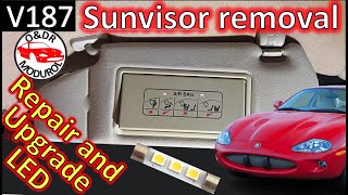 Jaguar XK8 Sunvisor, removal, flap repair and LED upgrade. V187 XKR / X100