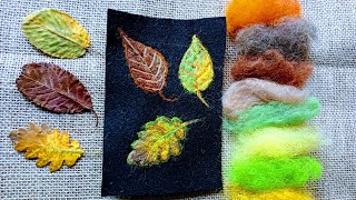 Painting with WOOL 🍁🍂 Needle felting autumn leaves picture 🍁🍂 Wool fiber art