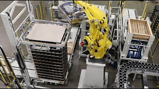 Robotic Bulk Palletizer - 1-Gallon Plastic Cans with Steel Rims - BW Integrated Systems