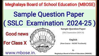 SSLC MBOSE  “Sample Question Papers” 2024-2025  for English, Mathematics, Science, Social Science