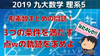 2019 九州大学 理系５　複素数まとめの問題！３つの条件を満たす点wの軌跡を求めよ