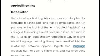 Lecture 1: Introduction to Applied Linguistics