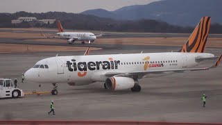 【ダブル　タイガーエア台湾　エアバス A320-232】　B-50015　IT714　台北（桃園） → 岡山　と　B-50001　IT263　高雄　行き（連続チャーター便）【岡山桃太郎空港】