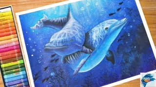 Oil pastel drawing| How to draw dolphin| dolphin drawing with oil pastels| Easy oil pastel drawing