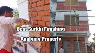 How to Apply Surkhi in Brick wall? ||Best Finishing Surkhi Design||  #trending #surkhiwall #surki