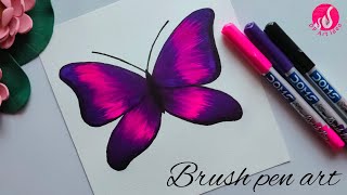 Brush Pen Art || Butterfly With Brush Pen || Easy Painting