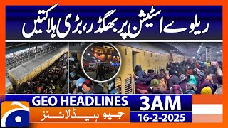 Stampede kills 15 people at New Delhi train station | Geo News 3 AM Headlines | 16th Feb 2025