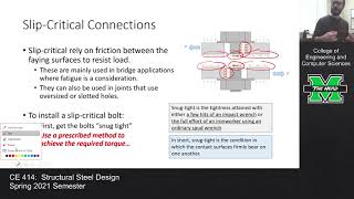 CE 414 Lecture 21: Slip-Critical Connections (2021.03.08)