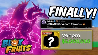 Blox Fruits Venom Rework UPDATE 30 FINALLY! Release Date + LEAKS..