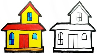How To Draw A Simple Level House Easy Step By Step | Cara Menggambar Rumah Tingkat Sederhana Mudah