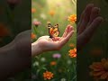 butterfly on a human hand with beautiful flowers trendingaishorts aishorts