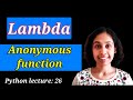Python Lect 26: Lambda in Python | Anonymous Function | Python Tutorials