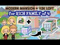 Luxury MODERN Mansion + Y2k LOFT House for RICH Family of 4 Aesthetic  TOCA BOCA House Ideas