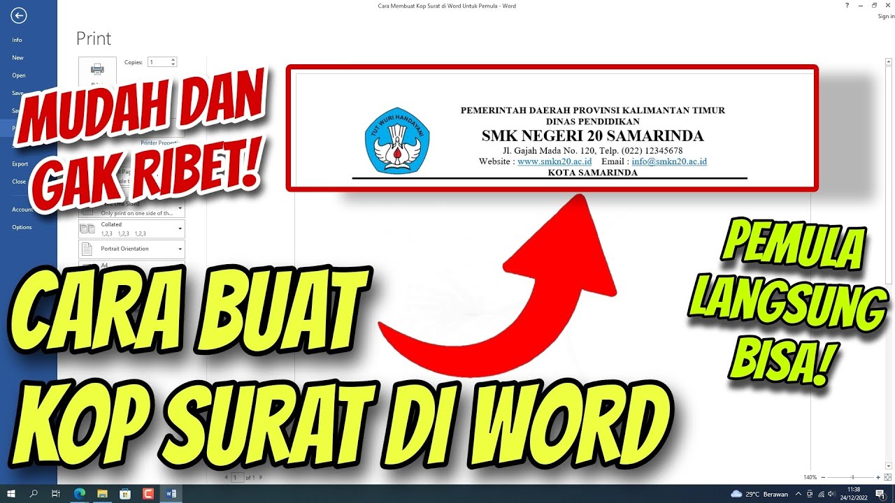 Cara Membuat Kop Surat Di Word Untuk Pemula - YouTube