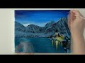 acrylic painting snowy night in hallstatt austria winter scenery view step by step tutorial 39