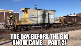 The day before the Big Snow came! Long trains and a caboose too!  Part 2