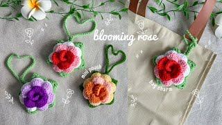 Crochet Rose Bag Charm 🌹 | Crochet Rose Mini Pouch Charm Tutorial 🌹