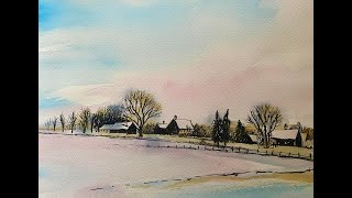 Paint A Simple Beginners Watercolour Winter Sunset Line & Wash Landscape, Watercolor Demo Tutorial
