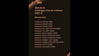 Cooldragon Price List of Miners（2024-06-25）