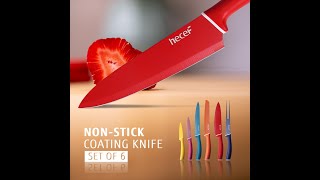 Hecef Colourful Knives Set of 6,Stainless Steel Sharp Blade Non Stick with Knife Cover Sheath #fyp