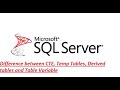 Difference between CTE, Temp Tables, Derived tables, SQL Table Variable using SQL Server