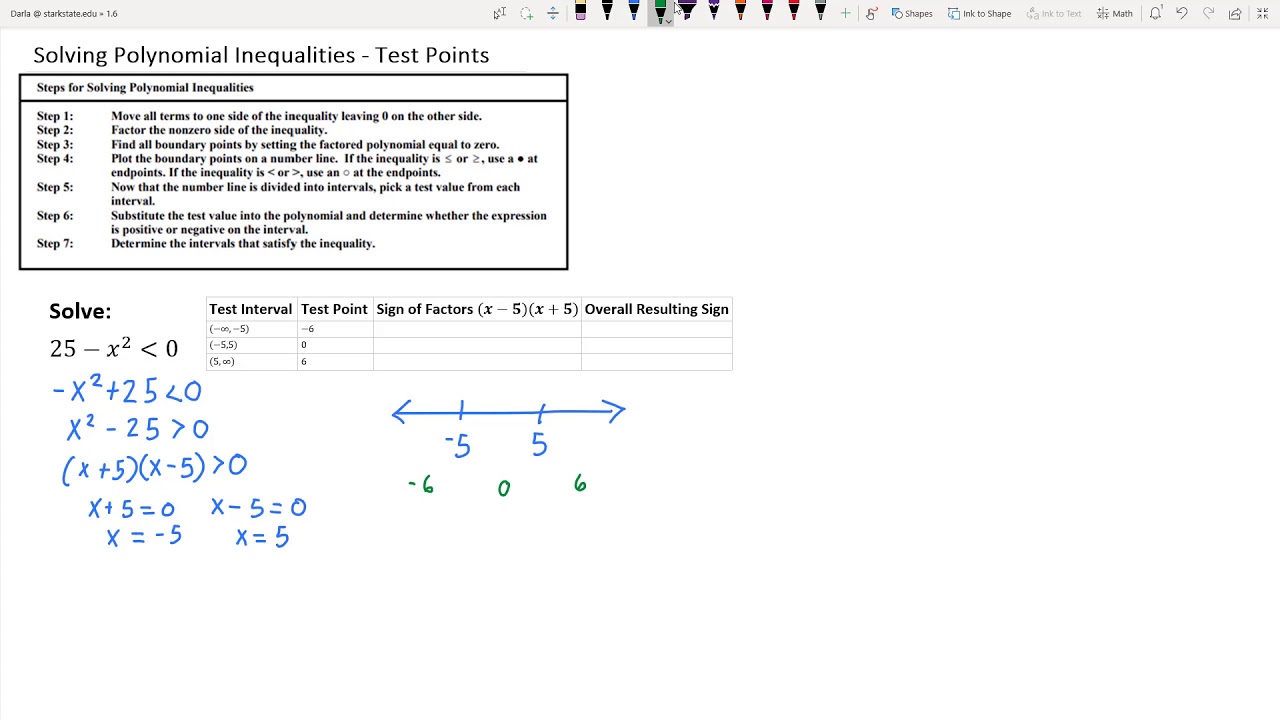 1 6 Solving Polynomial Inequalities Using Test Points Example 1 - YouTube