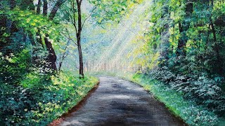 Green Forest Path Landscape Acrylic Painting LIVE Tutorial