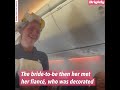 bride to be walks down the aisle mid flight in toilet paper dress