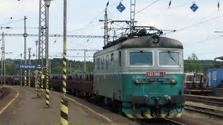 Czech Republic: Electric hauled freights passing Hranice na Morave station