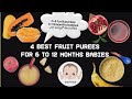 Baby food | Best 4 furit purees | 6-12 months baby food | baby furit purees | Homemade baby food