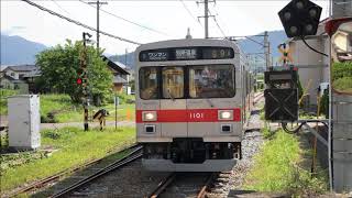 【原色カラー】上田電鉄1000系1001Ｆ別所温泉行き　中塩田駅到着