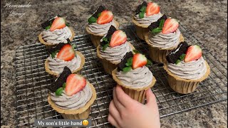 一切都恰如其分💗 奥利奥奶油纸杯蛋糕🧁Oreo cream cupcakes/homemade by Qianyi