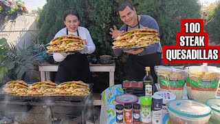 MAKING 100 CHEESY STEAK QUESADILLAS FOR THE HOMELESS