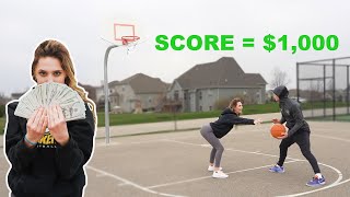 1v1 Basketball VS Girlfriend! (Score On Me, Win $1,000)