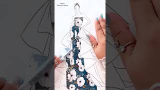 Fashion sketchbook | Dress designing with washi tapes  #fashionillustration #satisfyingart #painting
