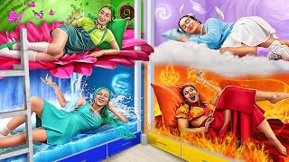 Four Elements Build a Bunk Bed! Fire Girl, Water Girl, Air Girl and Earth Girl